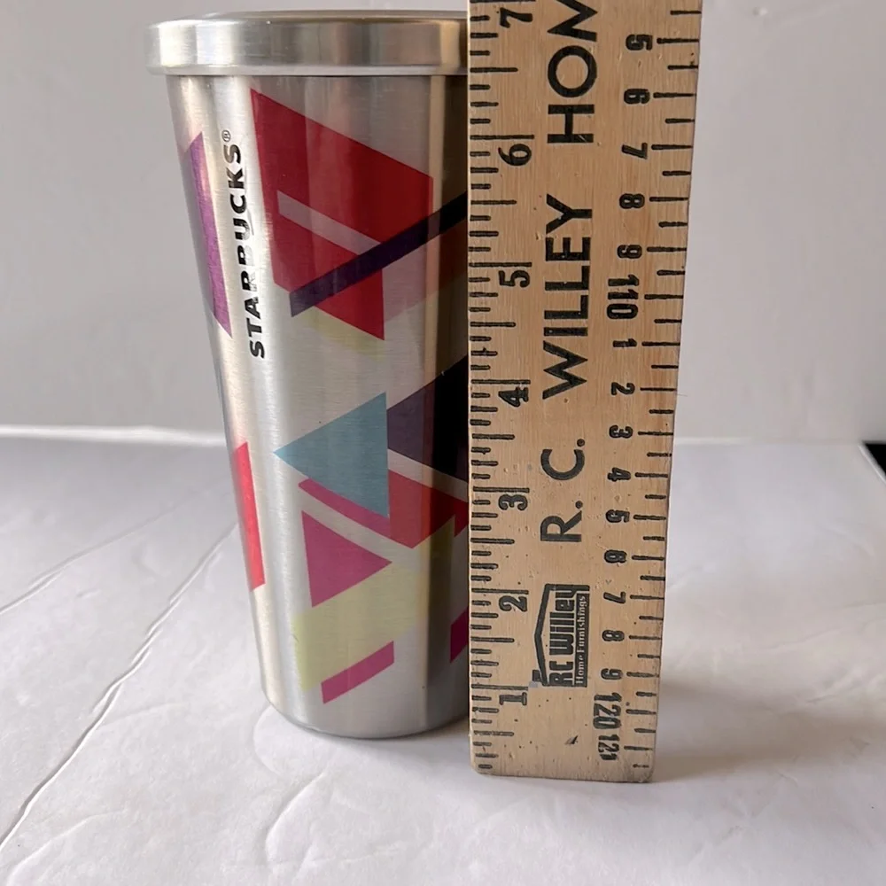 Starbucks 2014 Stainless Steel Rainbow Geo Tumbler With Original & Lid no straw